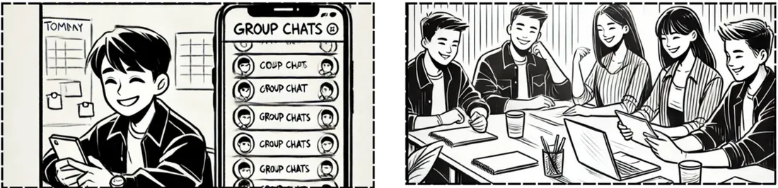 Storyboard of Tommy using the improved Quercus group chat