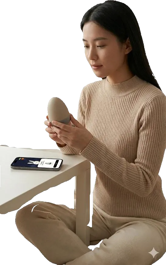 A user holding the device while breathing