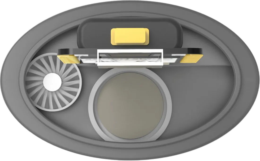 Section view showing the flow sensor, scent insert and base